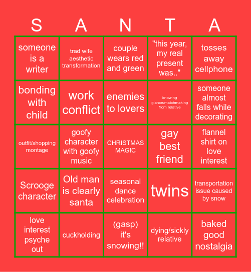 Hallmark Christmas Movie Bingo Card