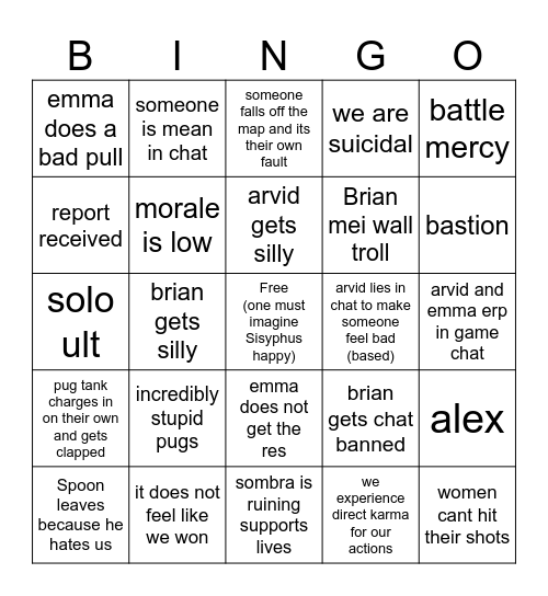 Overwatch Bingo Card