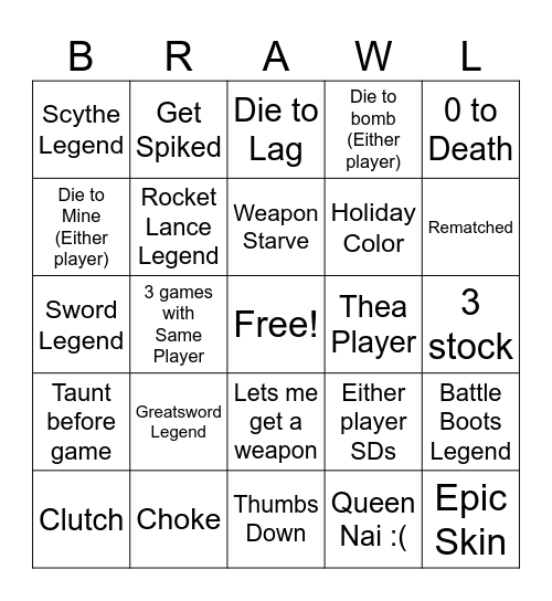 Brawlhalla Bingo Card