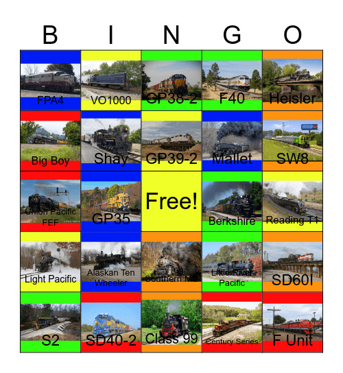 Big Trains & Little Trains Bingo Card