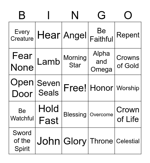 Revelations 1-5 Bingo Card