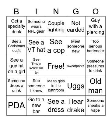 Bar Bingo Card