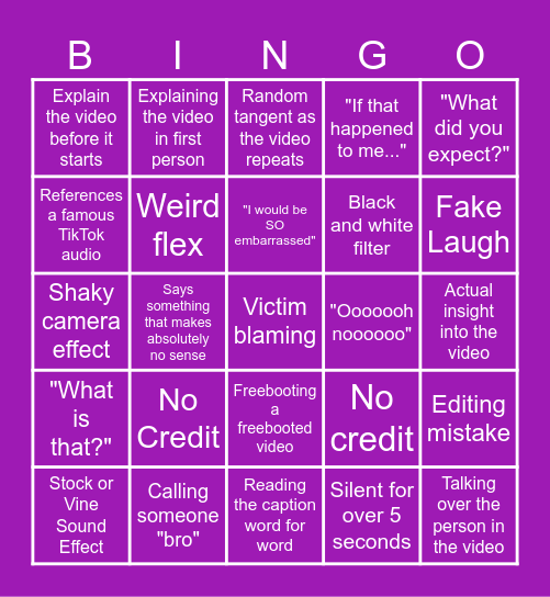 SSSniperwolf Bingo Card