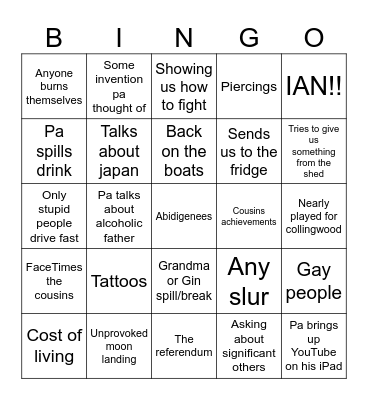 Pas bday lunch Bingo Card