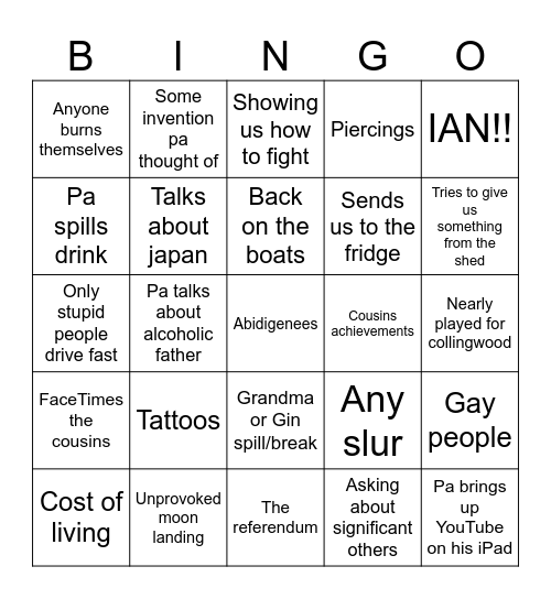 Pas bday lunch Bingo Card