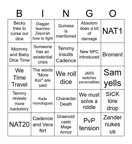 Season 4 Mid-season Finale! Bingo Card