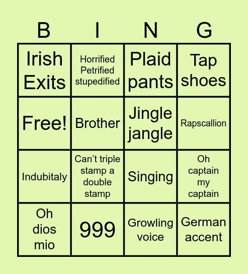 Tommy Bingo Card