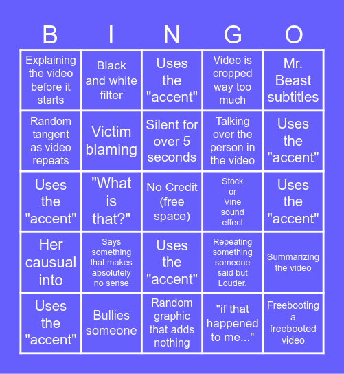 Sssniperwolf Bingo Card