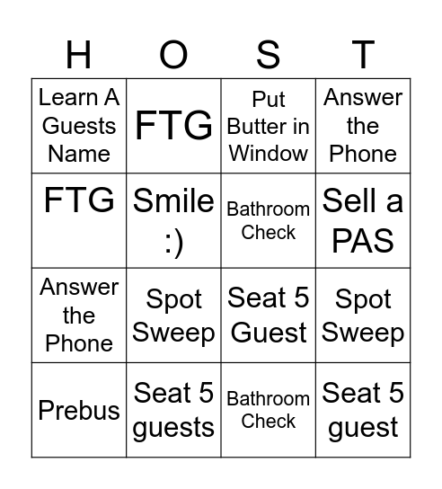 Legendary Host Bingo Card