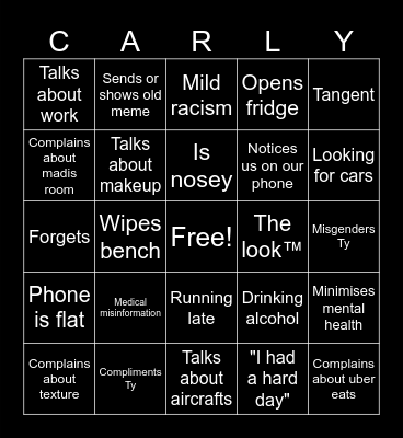 Carly Bingo Card