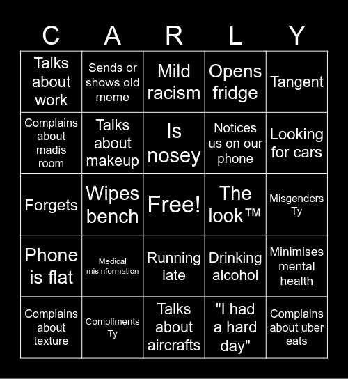 Carly Bingo Card