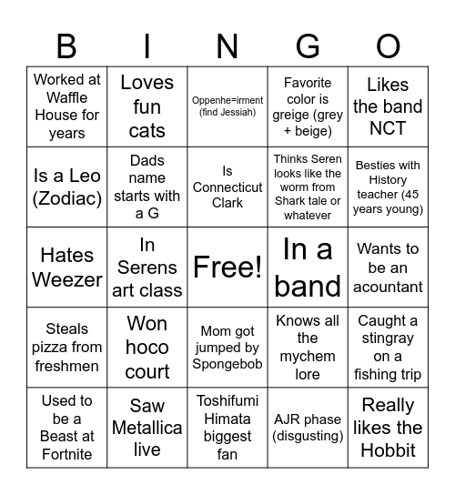 Social Experiment Bingo Card