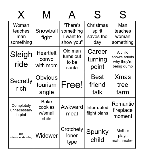 Bad Christmas Movie Bingo Card