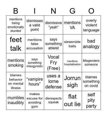 Rey Confrontation Call Bingo Card