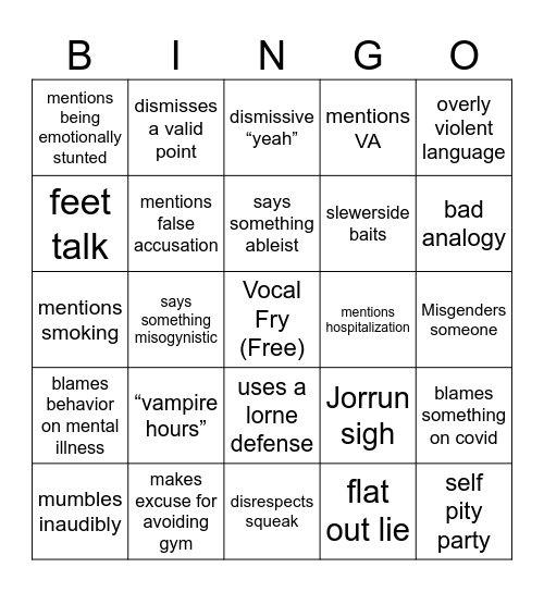 Rey Confrontation Call Bingo Card