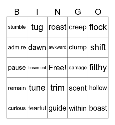 Vocabulary #1 Bingo Card