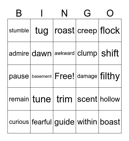 Vocabulary #1 Bingo Card