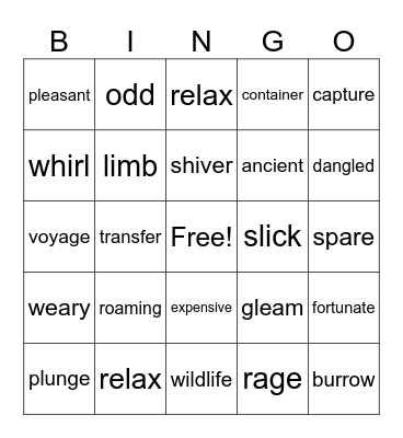Vocabulary #2 Bingo Card