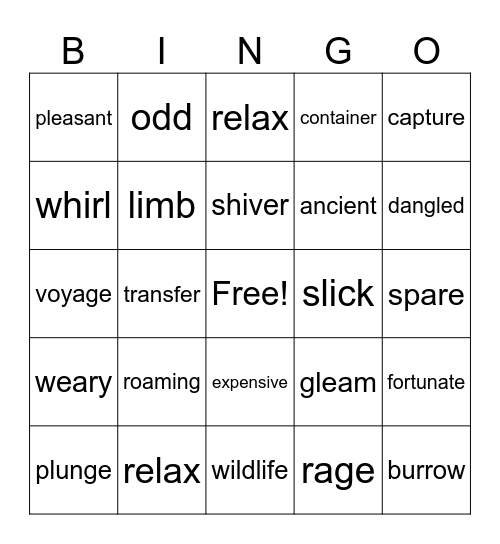 Vocabulary #2 Bingo Card