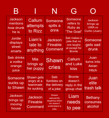 Redhage Christmas Party Bingo Card
