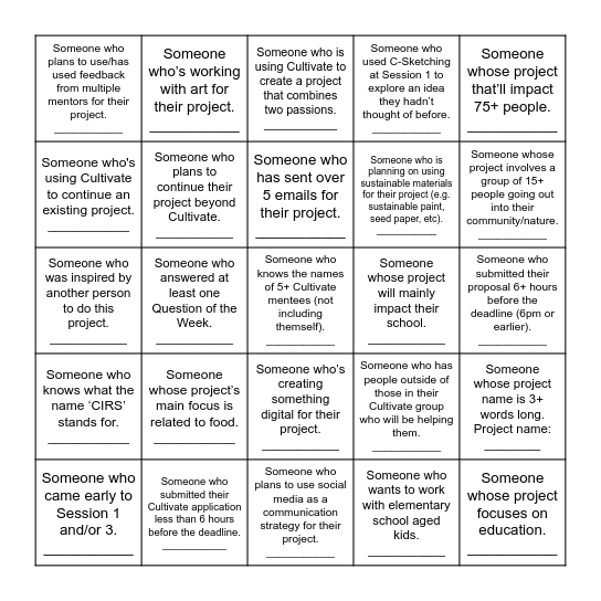 Cultivate Bingo Card