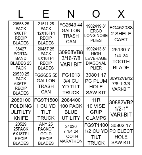 NEWELL RUBBERMAID Bingo Card