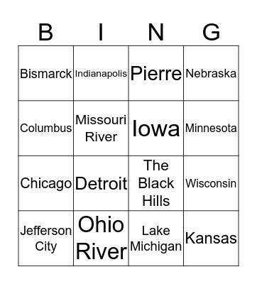 Midwest States/Capitals Bingo Card