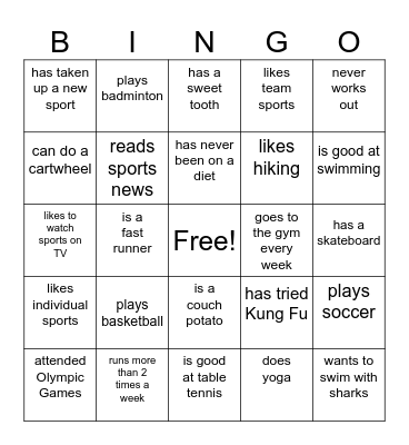 Sports Bingo Card