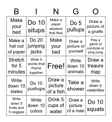 Boredom Bingo Card