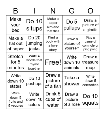Boredom Bingo Card