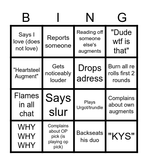 Dakota Bingo arena Edition Bingo Card