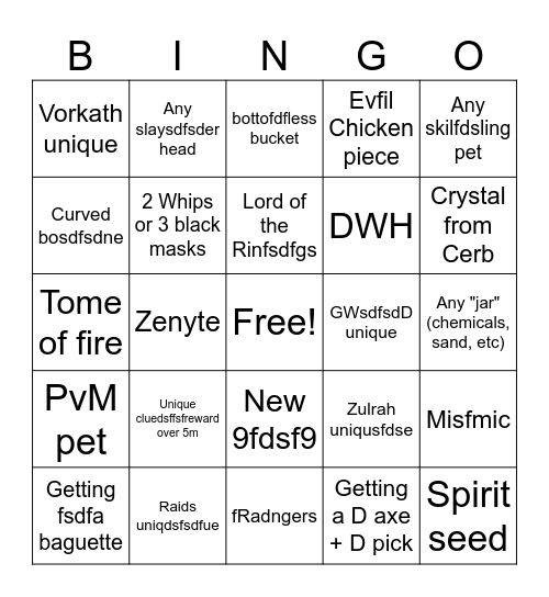 OSRS Bingo Card