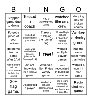 NFHS Referee Bingo Card