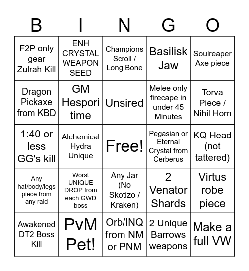 Proposed Bingo sheet Bingo Card