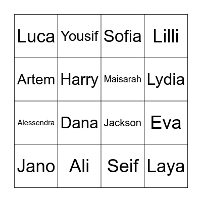 Class 7.2 Bingo Card