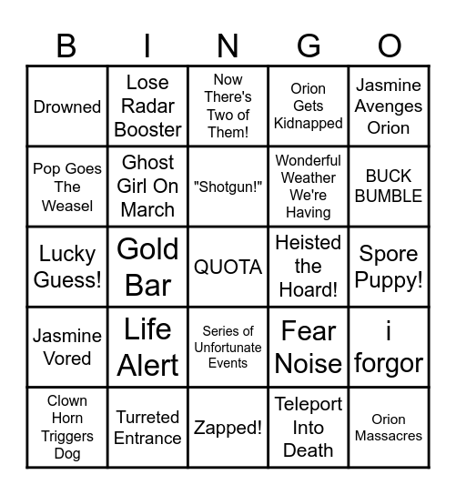 Lethal Company Bingo Card
