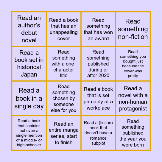 Reading Bingo Card