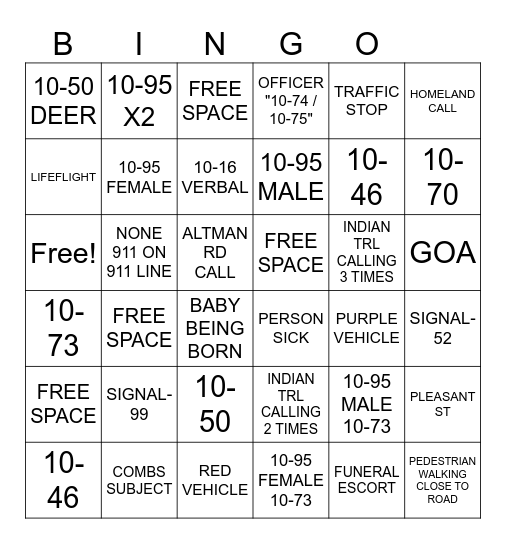 DISPATCH Bingo Card