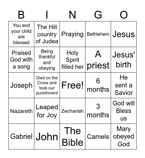 Mary and Elizabeth Bingo Card