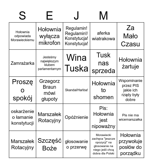 SEJM Bingo Card