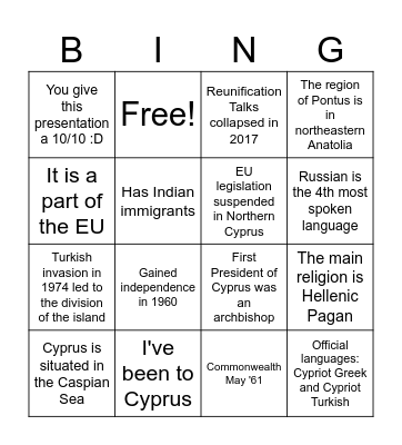 Cyprus Bingo Card