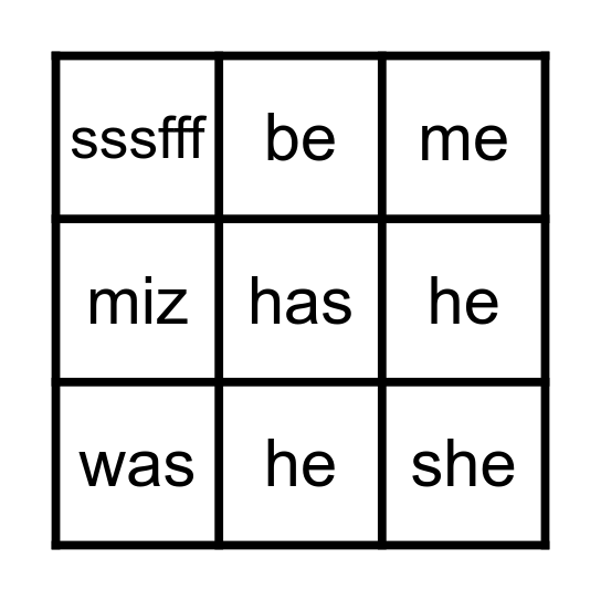 Tricky Word Bingo Card