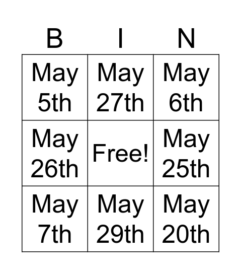 Daycare Bingo! 3x3 Bingo Card