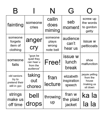 winter concert Bingo Card