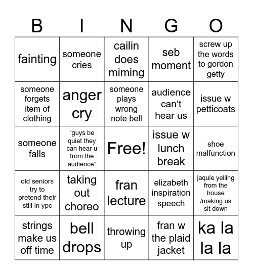 winter concert Bingo Card