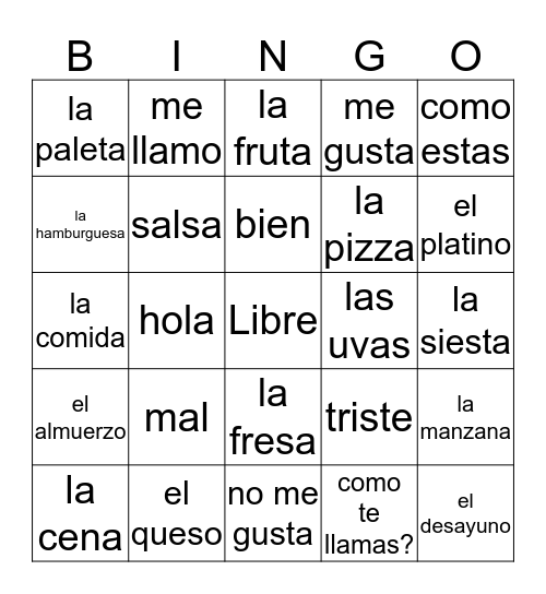 Repasito Bingo Card