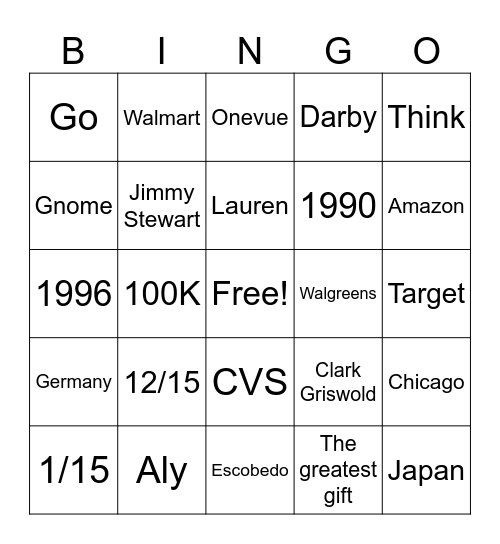 Holiday Bingo Card