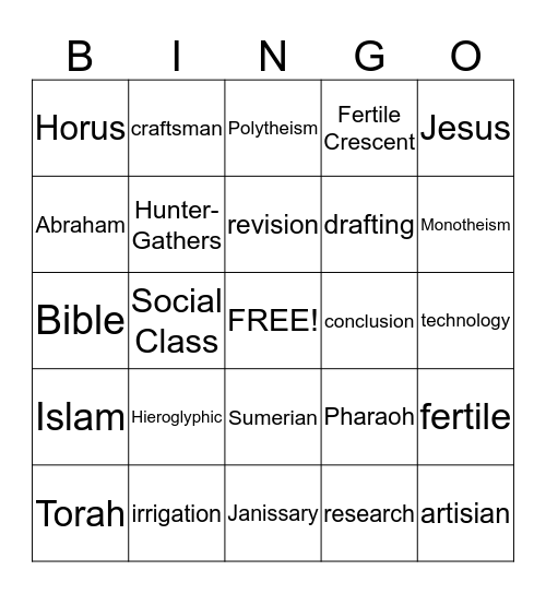 Ancient Civilization - Mesopotamia Bingo Card