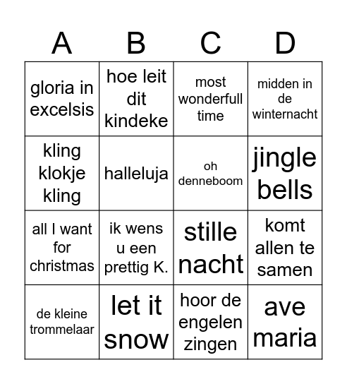 Kerstbingo SVM Bingo Card