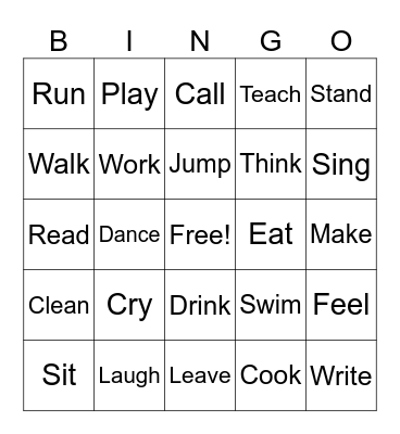Verb Bingo Card